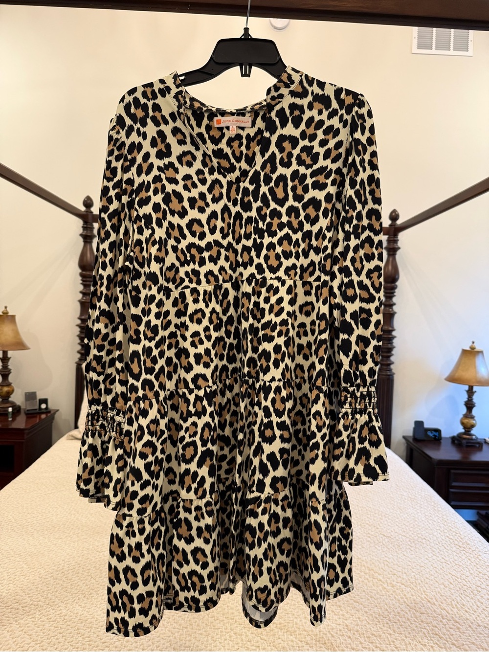 Jude Connally Girls' Leopard Print Tiered Dress - Beige, Black & Brown